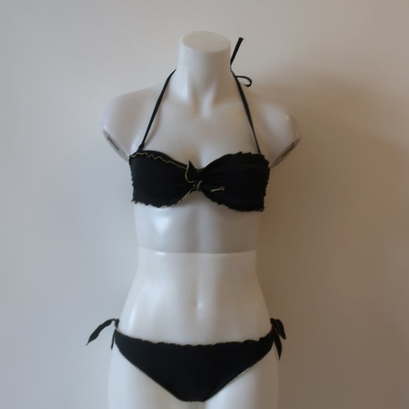 WOMENS LE BAIN BY ETAM BLACK GOLD BANDEAU SWIMSUIT BIKINI XS UK/8 US/4 * - Picture 2 of 11